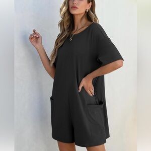 Black o erased Casual T-Shirt romper with Pockets